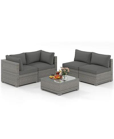 Gymax 5PCS Patio Sectional Sofa Couch Pe Rattan Conversation Set Outdoor