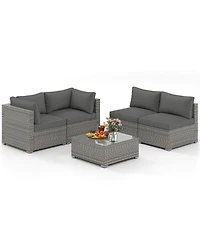 Gymax 5PCS Patio Sectional Sofa Couch Pe Rattan Conversation Set Outdoor