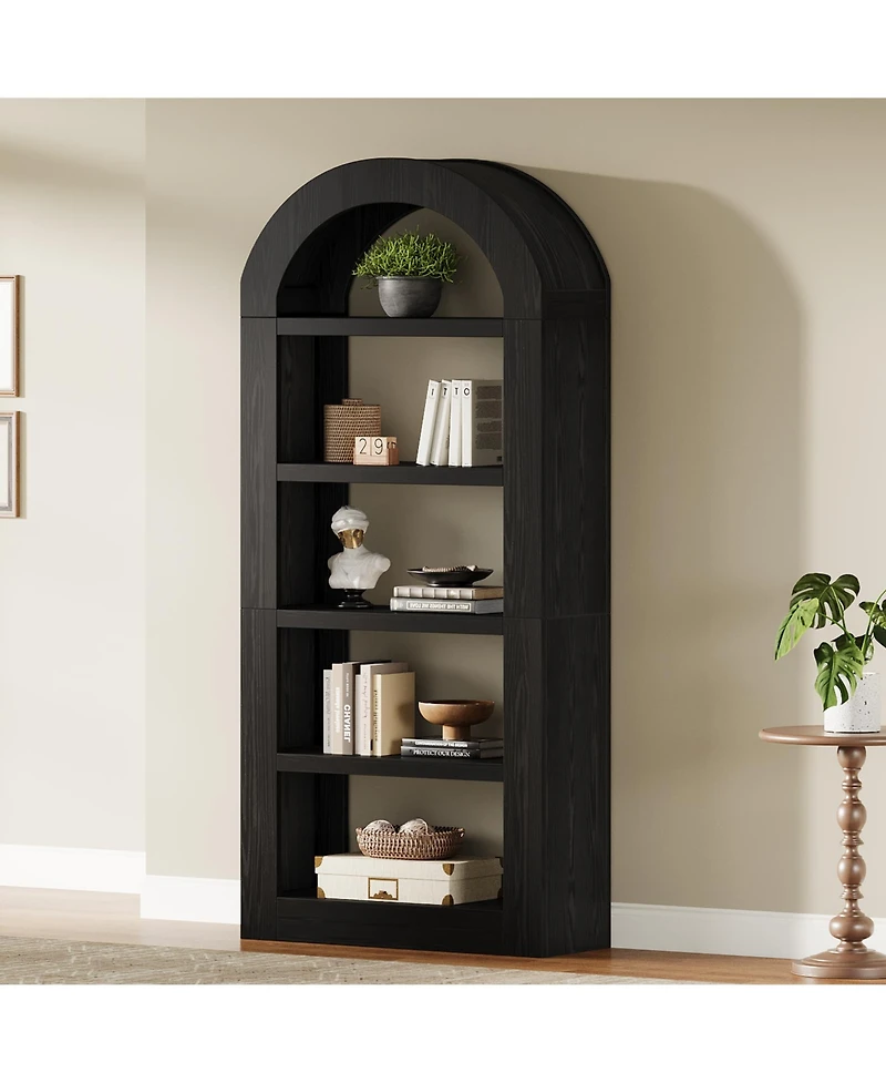 Tribesigns 70.9'' Tall Arched Bookshelf with Storage, 5-Tier Wooden Open Bookcase Display Shelves Organizer