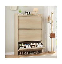 Homfan Shoe Cabinet with 3 Flip Drawers, Hidden Shoe Storage Organizer for Entryway, Wooden Shoe Rack with Adjustable Shelf,Shoe Cupboard