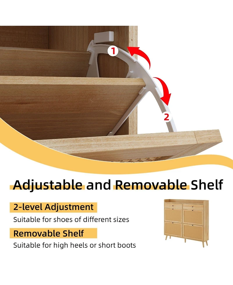 Homfan Shoe Cabinet Storage with 4 Flip Drawers, Rattan Narrow Shoe Rack Cabinet Storage for Entryway Hallway Living Room Closet