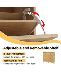 Homfan Shoe Cabinet Storage with 4 Flip Drawers, Rattan Narrow Shoe Rack Cabinet Storage for Entryway Hallway Living Room Closet