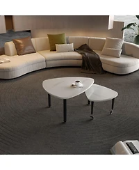 Streamdale Furniture Sintered Stone Rotating Coffee Table with Solid Wood Legs