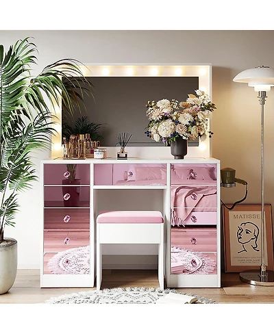 Streamdale Furniture Makeup Vanity with 15 Hollywood Bulbs & 3 Color Modes