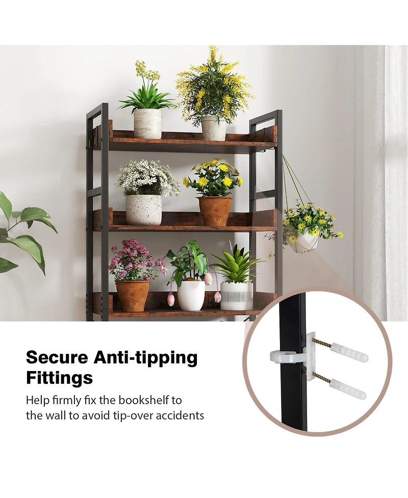 Slickblue 5-Tier Bookshelf with 4 Hooks Industrial Storage Bookcase.