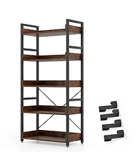 Slickblue 5-Tier Bookshelf with 4 Hooks Industrial Storage Bookcase.