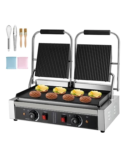 Ecooso 3600W Commercial Electric Panini Press Grill with Dual Plates and Temperature Control