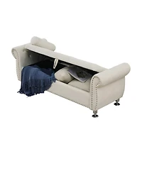 Streamdale Furniture Soft Velvet Storage Bench with Crystal Buttons and Pillow