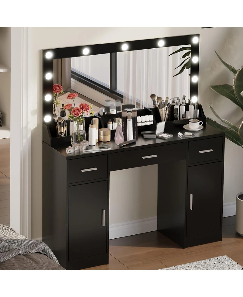 Streamdale Furniture Vanity Desk with Large Mirror, 3 Color Lighting Modes, Adjustable Brightness