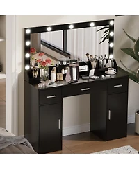 Streamdale Furniture Vanity Desk with Large Mirror, 3 Color Lighting Modes, Adjustable Brightness