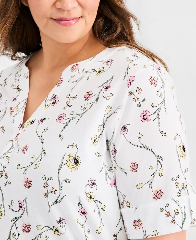 Style & Co Plus Roll-Tab Sleeve Split-Neck Top, Macy's Exclusive