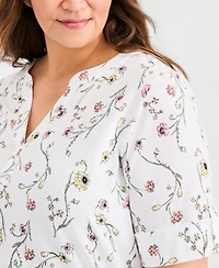 Style & Co Plus Roll-Tab Sleeve Split-Neck Top, Macy's Exclusive