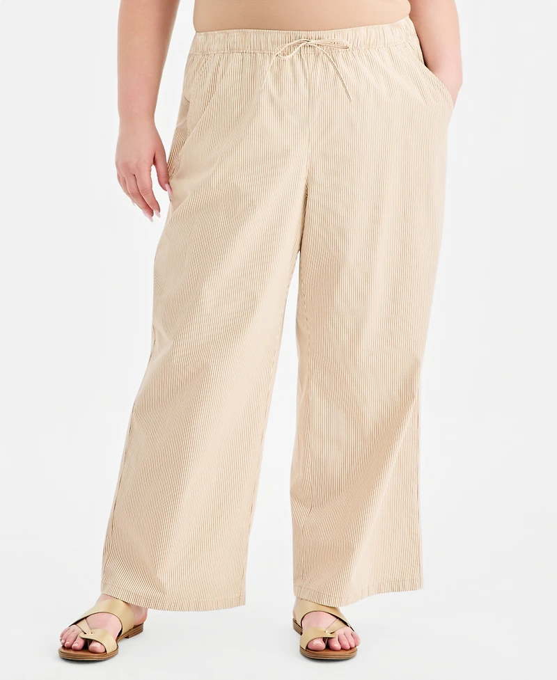 Style & Co Plus Striped Pull-On Wide-Leg Pants, Macy's Exclusive