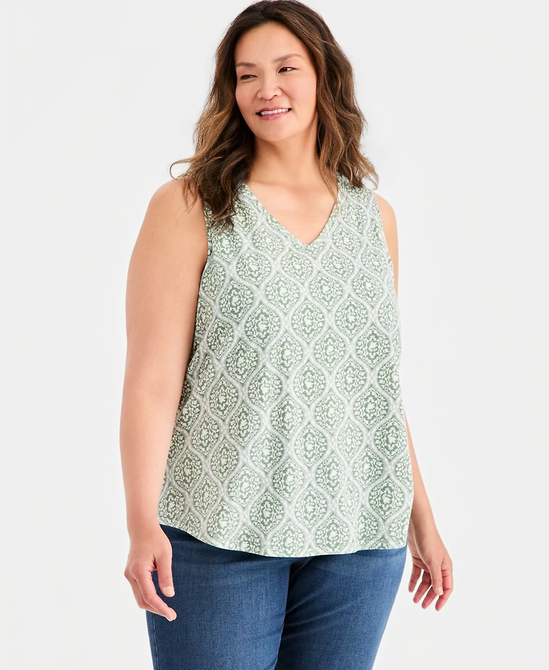 Style & Co Plus Printed V-Neck Tank Top, Macy's Exclusive