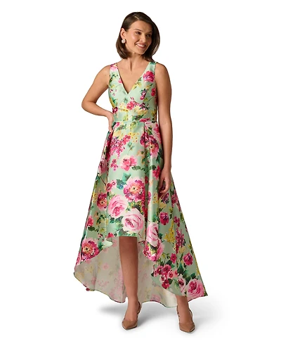 Adrianna Papell Petite Printed V-Neck High-Low Dress