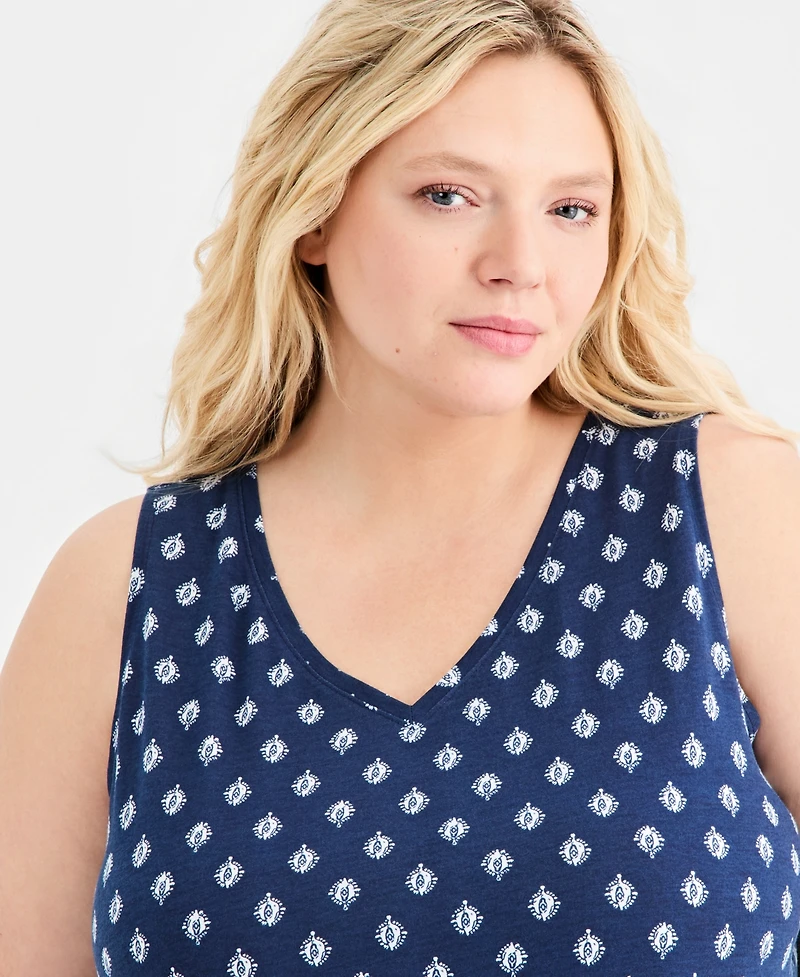 Style & Co Plus Size Printed V-Neck Tank Top, Macy's Exclusive