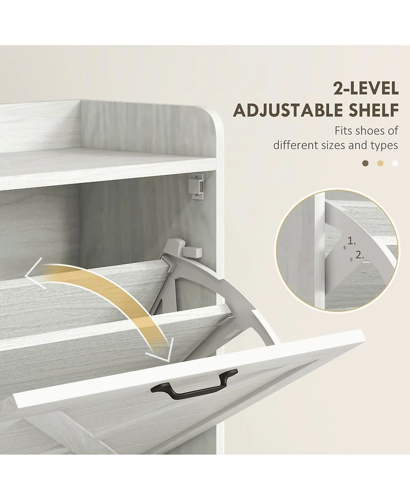 Homcom Slim Shoe Cabinet with 2 Flip Drawers and Adjustable Shelves,