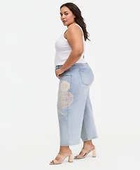 On 34th Trendy Plus Wide-Leg Doily-Accent Jeans