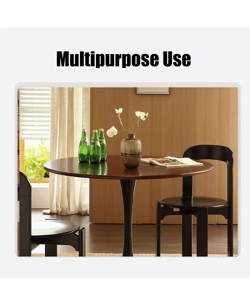 Streamdale Furniture Walnut Round Dining Table, 31.5" Modern Mdf & Steel Kitchen Table