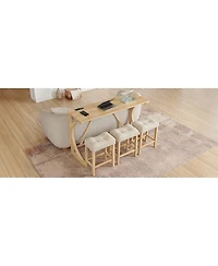 Streamdale Furniture 59" Bar Table Set with 3 Stools & Power Outlet