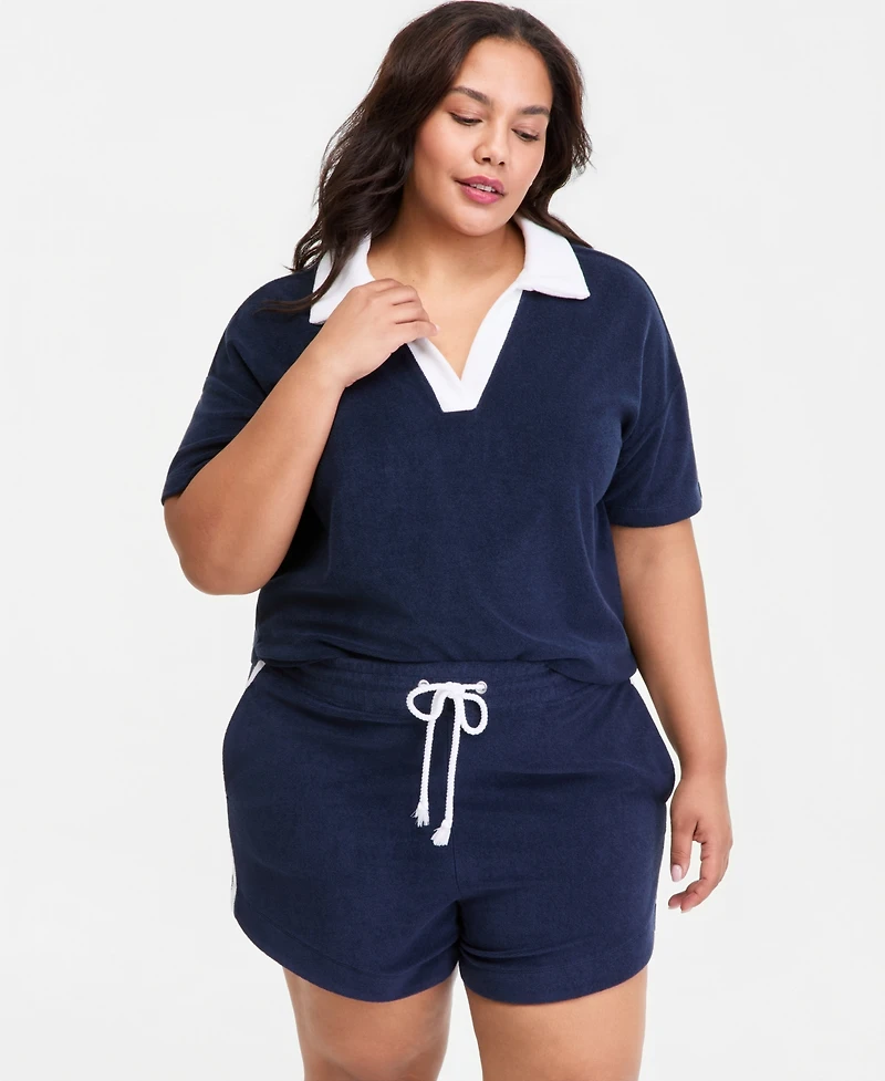 On 34th Trendy Plus Terry Collared Top, Macy's Exclusive