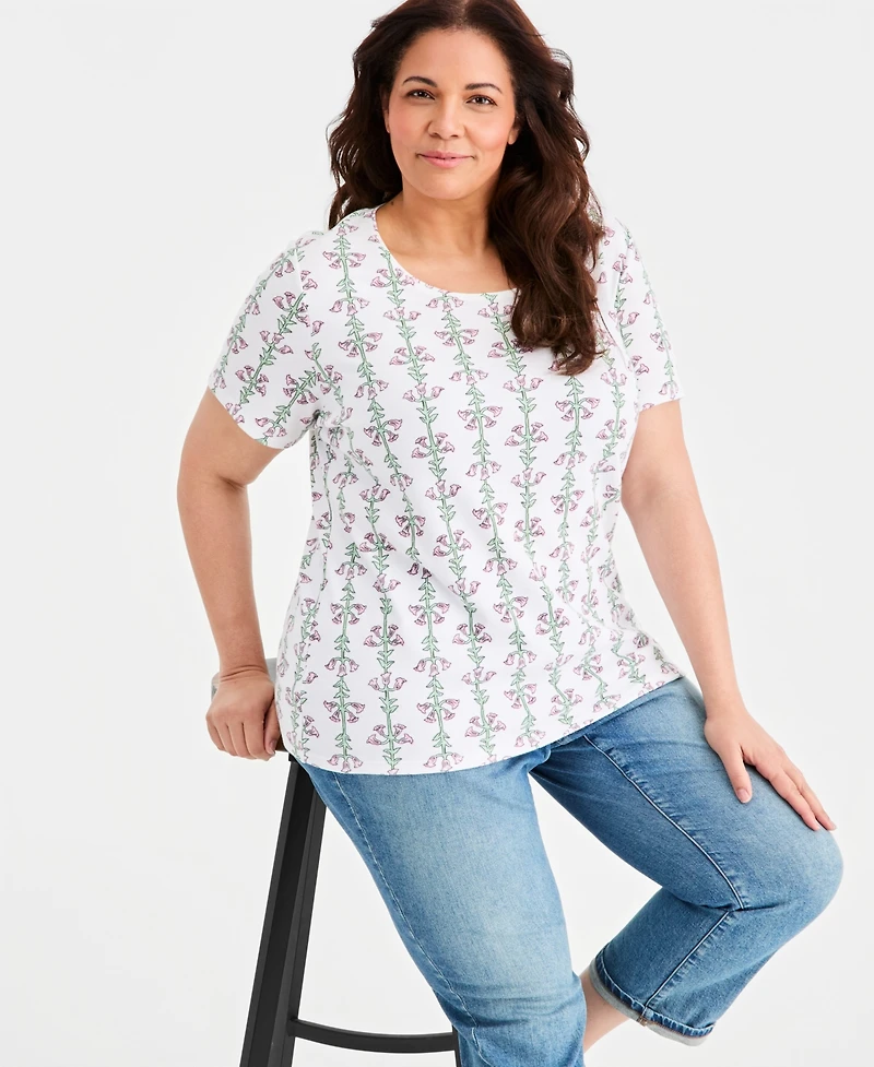 Style & Co Plus Printed Short-Sleeve Scoop-Neck Top, Macy's Exclusive