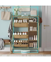 gaomon Rattan Shoe Cabinet with 3 Flip Drawers and 4 Tier Storage Freestanding Organizer Adjustable Shelves Bedroom