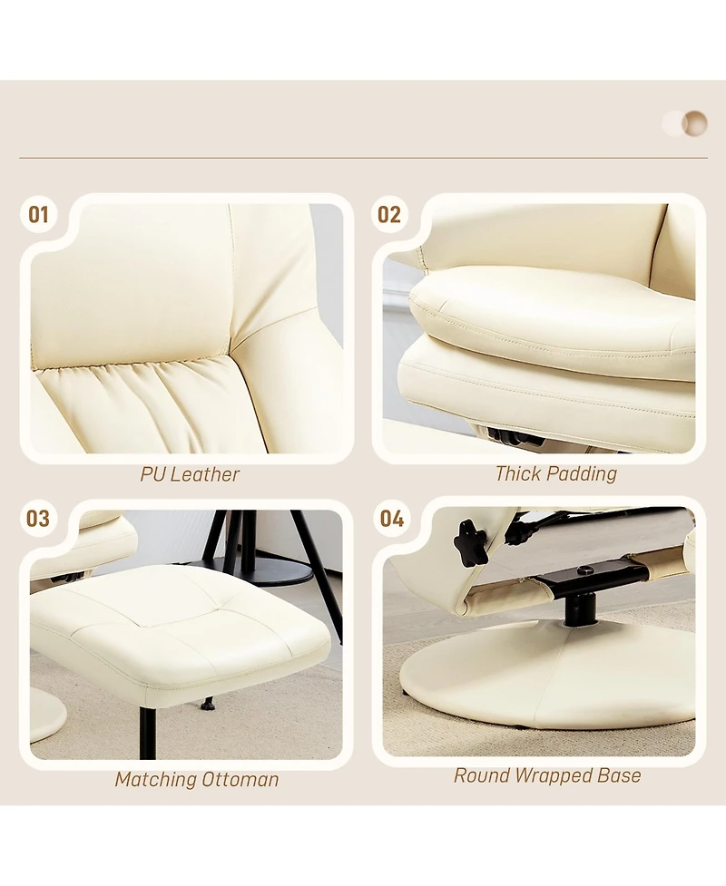 Boyel Living Swivel Pu Leather Recliner and Ottoman with Adjustable Backrest