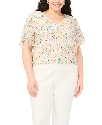 Vince Camuto Plus V-Neck Tulip Short-Sleeve Blouse