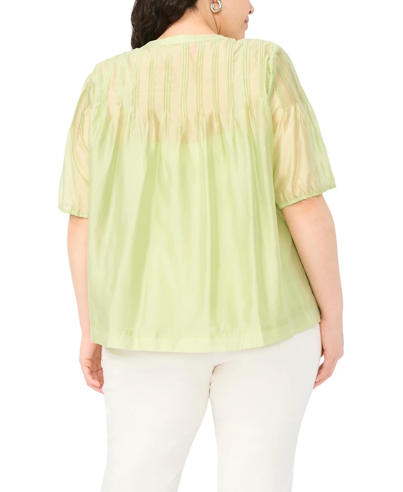 Vince Camuto Plus Puff-Sleeves with Front Pleats Top