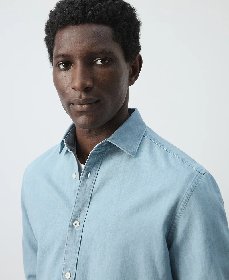 Mango Men's Cotton-Linen Regular Fit Denim Shirt