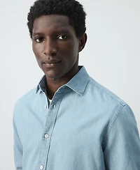 Mango Men's Cotton-Linen Regular Fit Denim Shirt