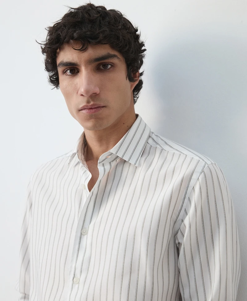 Mango Men's Lyocell Striped Regular-Fit Shirt