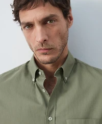 Mango Men's Cotton Striped Regular-Fit Oxford Shirt