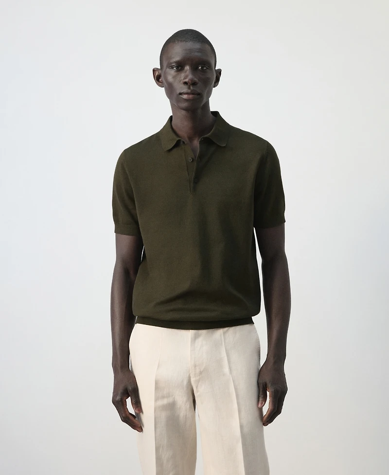 Mango Men's Cotton Fine-Knit Polo Shirt