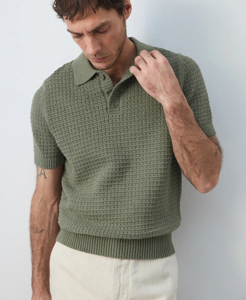 Mango Men's Waffle Knit Polo Shirt