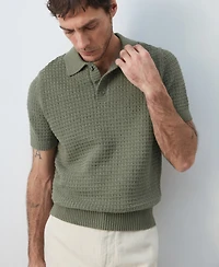 Mango Men's Waffle Knit Polo Shirt