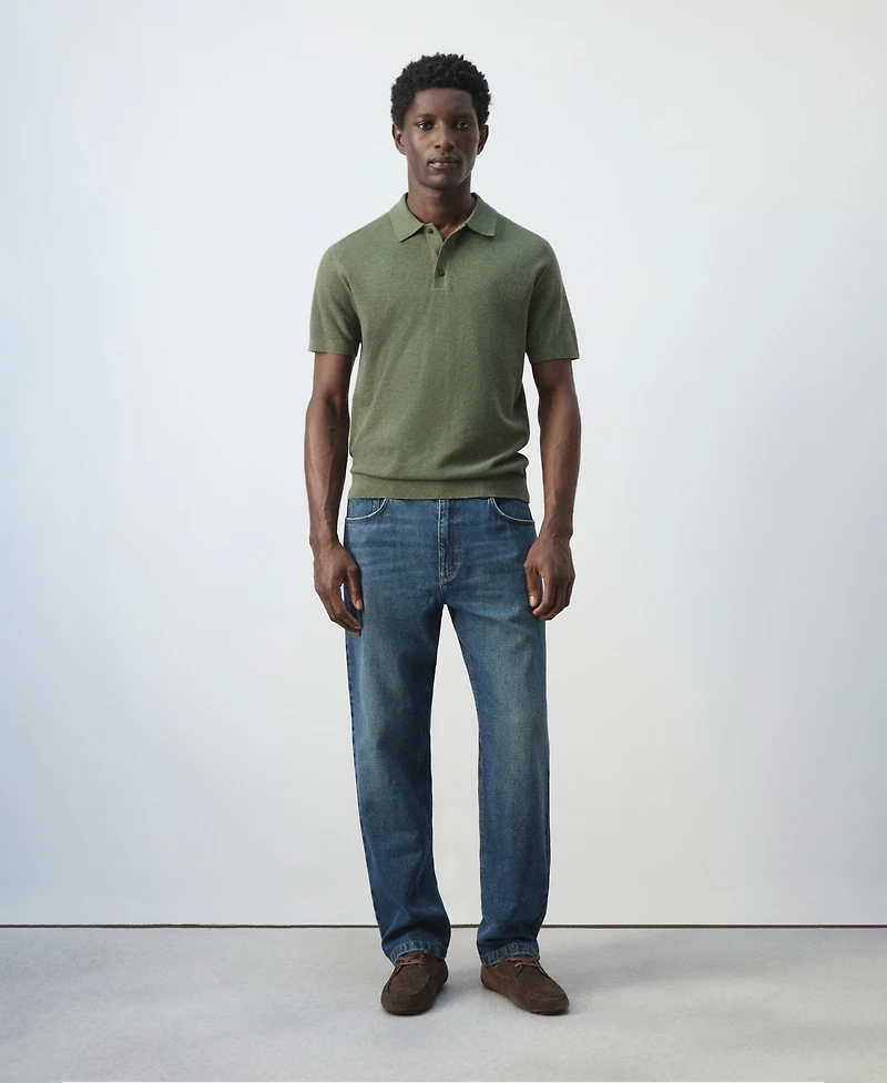 Mango Men's Microstructure Fine-Knit Polo Shirt