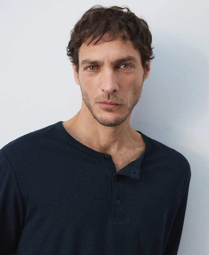 Mango Men's Henley Linen-Blend T-Shirt