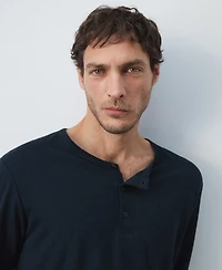 Mango Men's Henley Linen-Blend T-Shirt