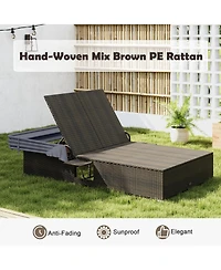 Gymax 2-person Rattan Lounge Bed w/ Retractable Canopy 5-position Adjustable Backrest