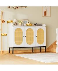 Homfan Rattan Large Shoe Cabinet with 3 Doors, 30 Pairs Boho Farmhouse Shoe Storage Cabinet with Adjustable Shelves for Entryway, Hallway, Living Room