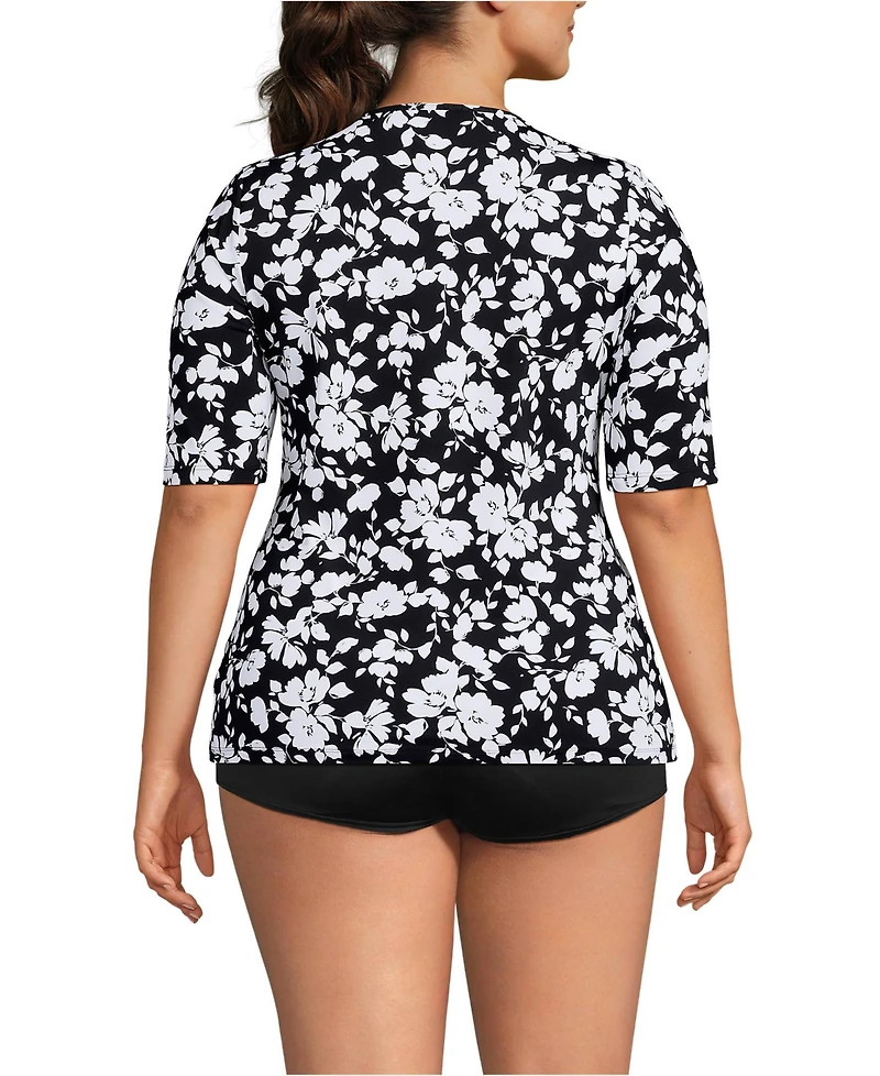 Lands' End Plus SunShade Upf 50 Elbow Sleeve Rash Guard Swim Tee