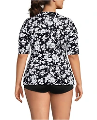 Lands' End Plus SunShade Upf 50 Elbow Sleeve Rash Guard Swim Tee