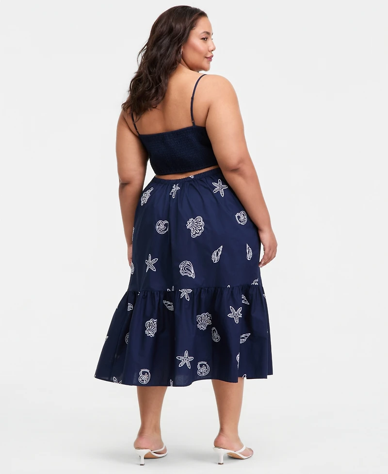 On 34th Trendy Plus Cotton Seashell-Embroidered Dress, Macy's Exclusive