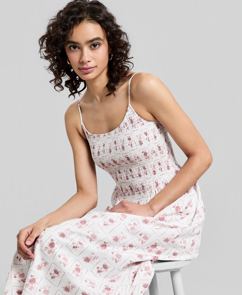 And Now This Women's Cotton Printed Smocked Midi Dress, Macy's Exclusive