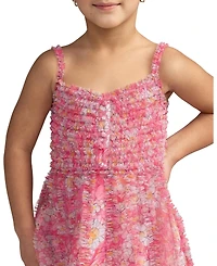 Mac Duggal Big Girls Mesh V-Neck Floral Print Mini Dress