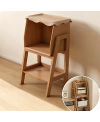 Solid Oak Ladder Shelf Nightstand 32.67" Tall Small Bookcase Bedroom Living Room Nursery Natural Fully Assembled