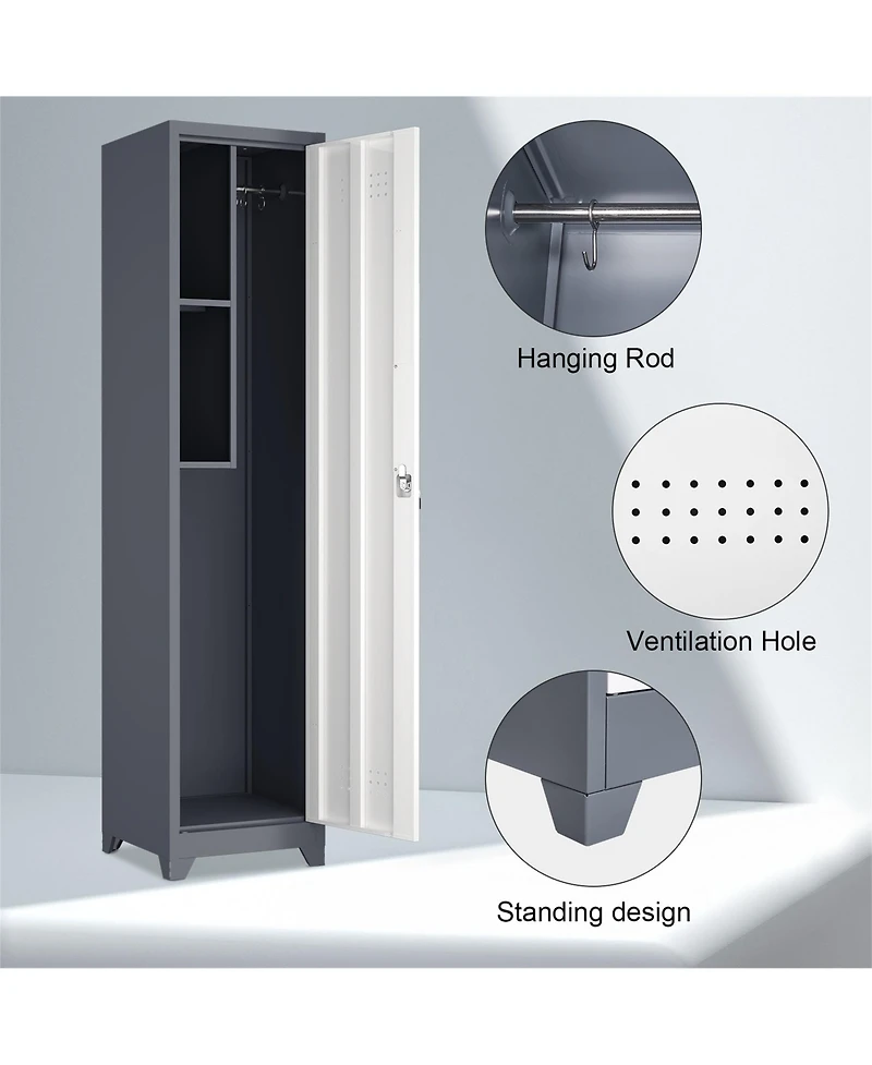 Clihome 65" Narrow Broom Metal Cleaning Storage Cabinet With Hooks