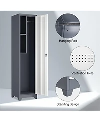 Clihome 65" Narrow Broom Metal Cleaning Storage Cabinet With Hooks